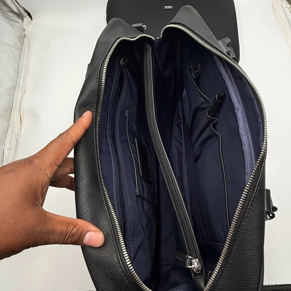 TUMI Villa Lucca City Business Tote 73124D2 Black Leather T-Pass Laptop Bag